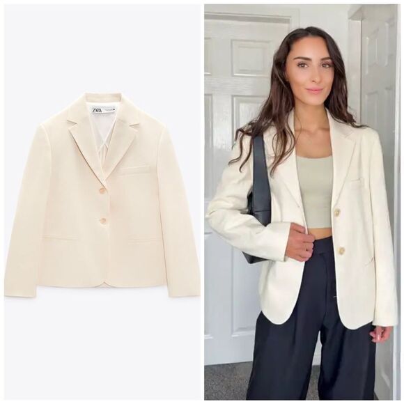 Zara Buttoned Cotton Blazer New - Picture 3 of 9